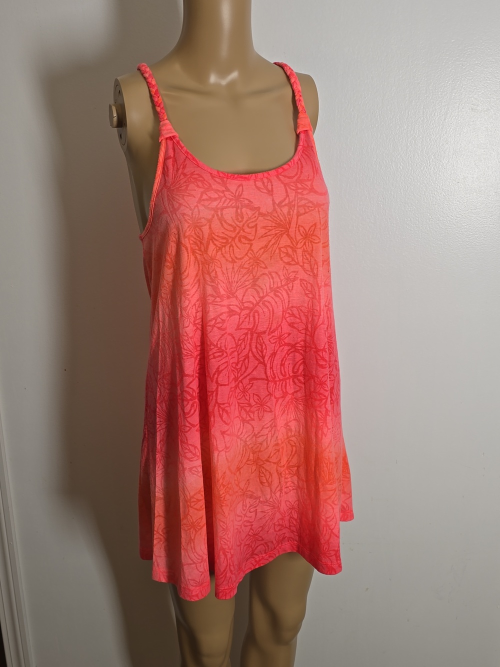 Coral & Pink Ombre Floral Tank Top Coverup - XS